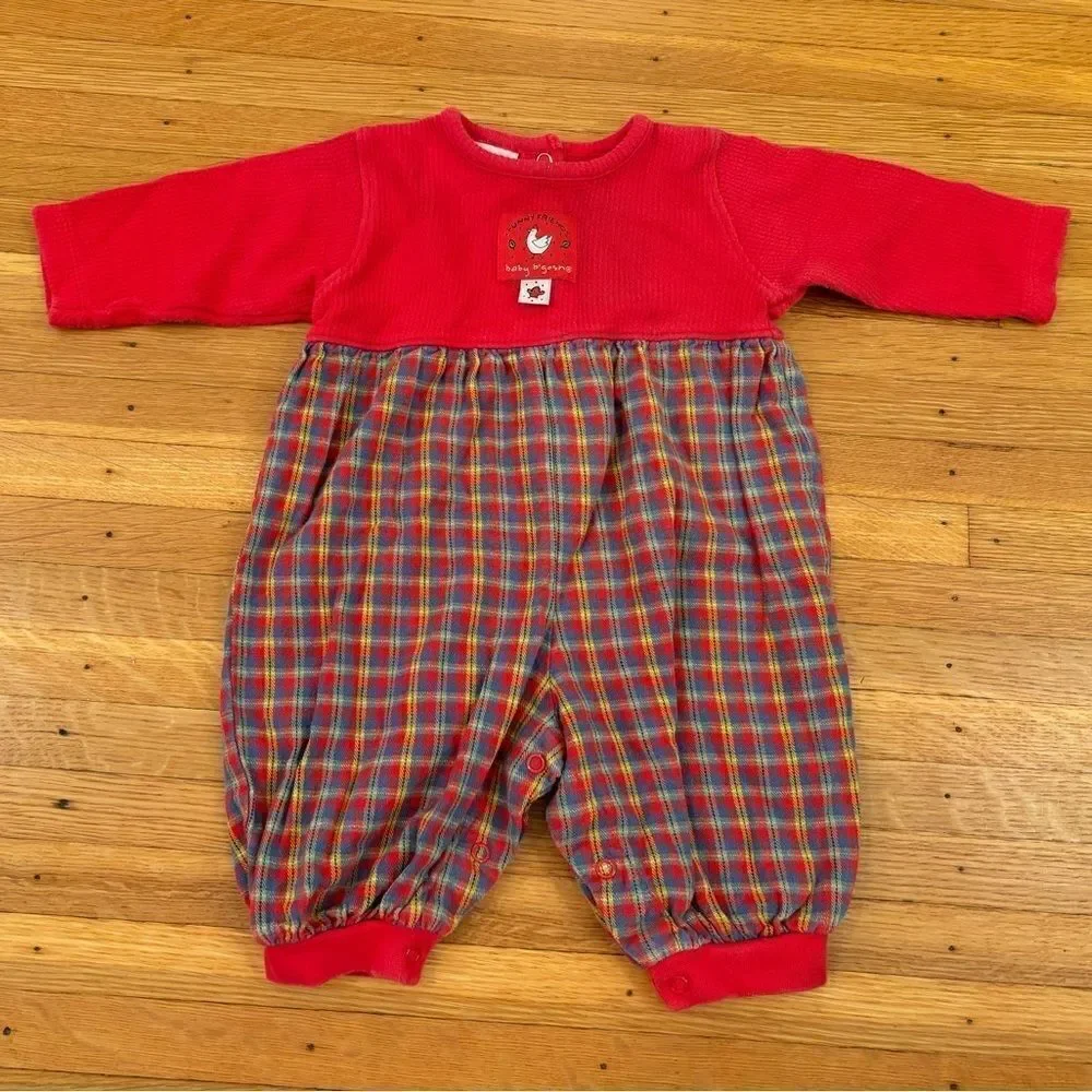 Baby B’Gosh Osh Kosh B’Gosh vintage red plaid chicken farm long sleeve jumpsuit